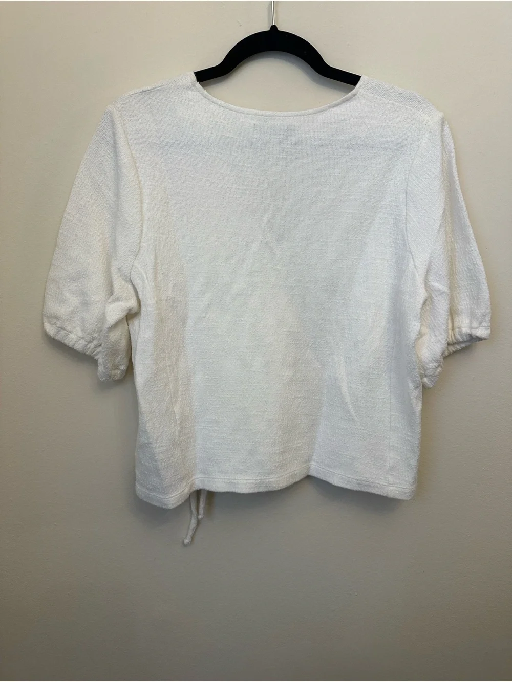 Texture & Thread by Madewell White Wrap Top Large 100% Cotton Short Sleeve Cinch
